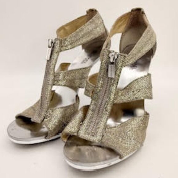 Michael Kors Berkley Silver Metallic Leather Zip Heels Women’s 11M Glam Party - Picture 2 of 11
